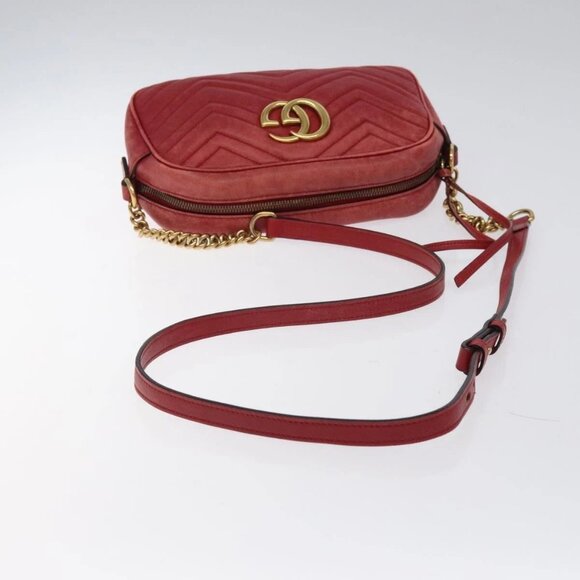 GUCCI GG Marmont Chain Shoulder Bag Leather Red Gold 447632 Auth ep9033 - Picture 8 of 16
